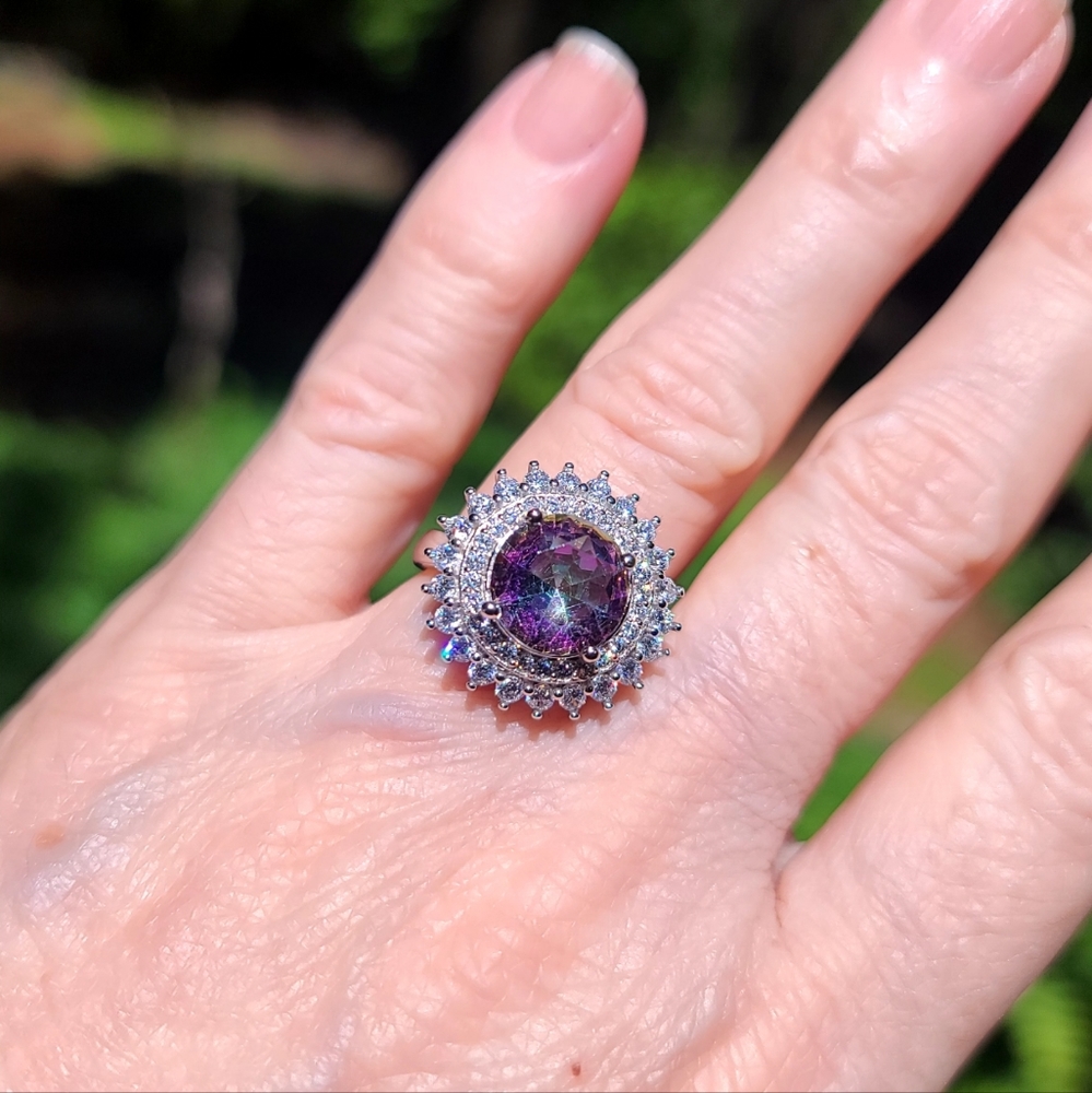 Aurora borealis & white Topaz princess ring - Picture 10 of 16
